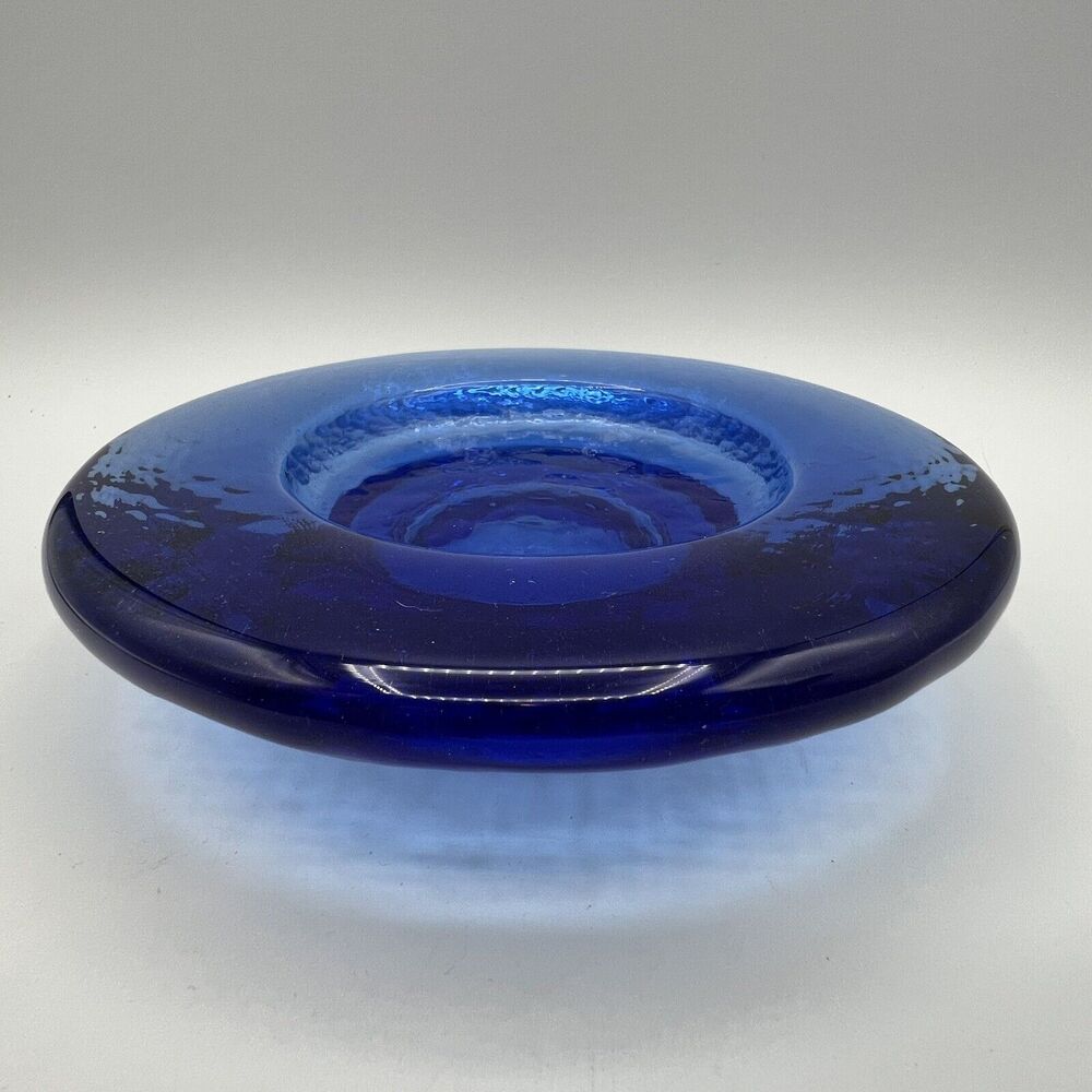Fire and Light Cobalt Blue Footed Candle Holder Wine Coaster Recycled Glass 6.5"